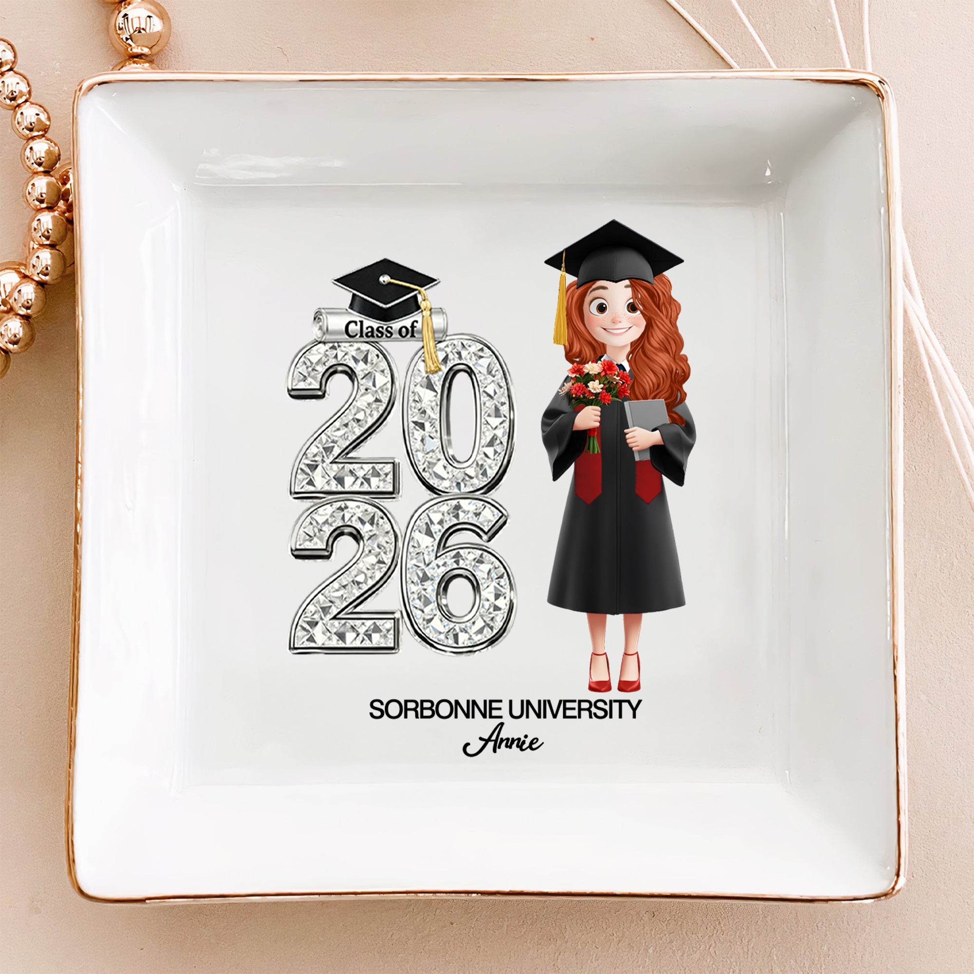 Personalizado Cartoon Personaje Cuadrado Redondo Plato de Cerámica Joyería con Nombre Año y Escuela Uso Diario Regalo de Graduación para Graduados Amigos