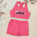 Personalizado Rhinestone Glitter Nombre Niños Deportes Chaleco Set Entrenamiento Diario Día de la Competencia Regalo para Cheerleaders Niñas