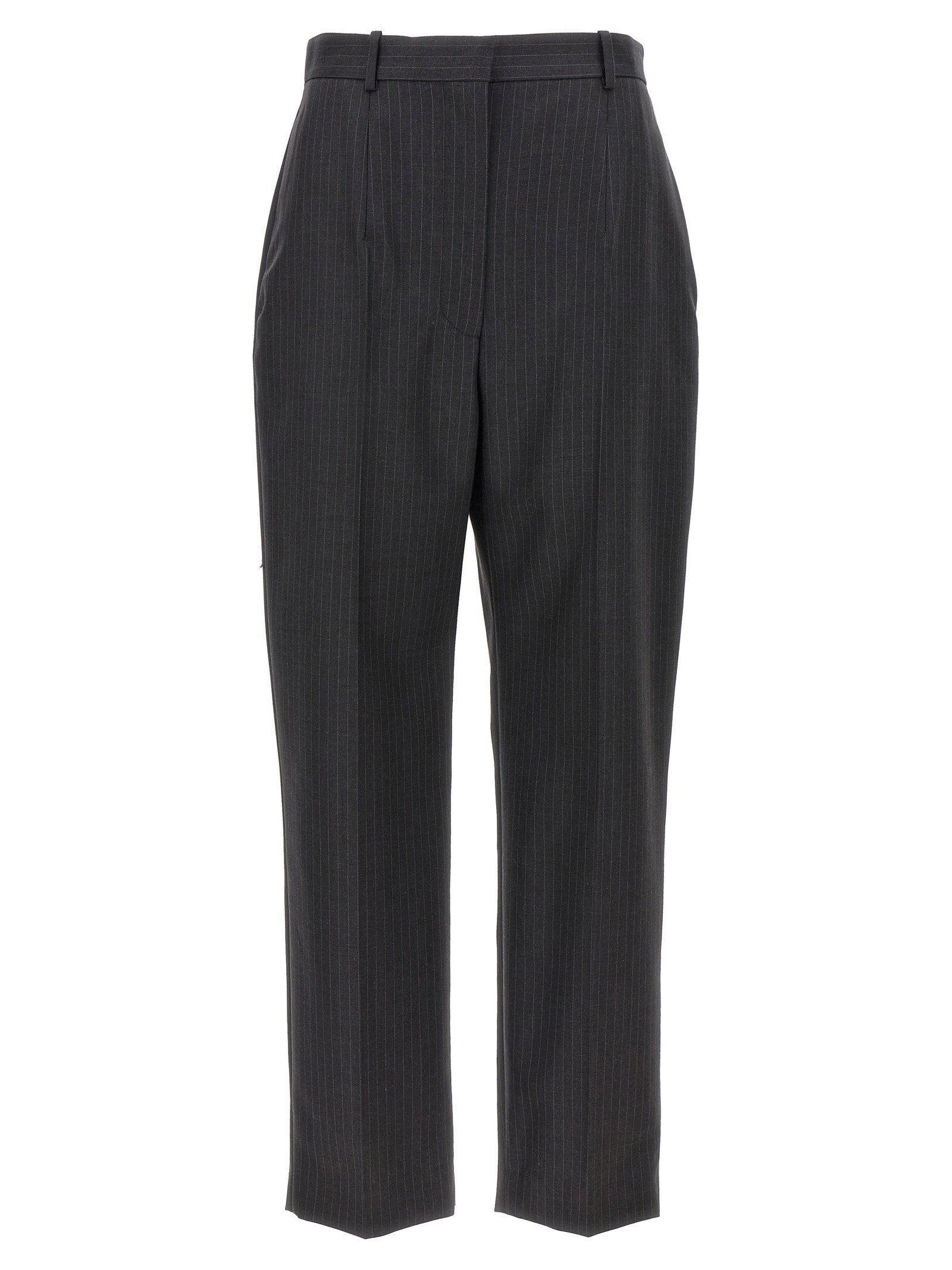 Alexander McQueen Pinstripe Wool Trousers — Charcoal