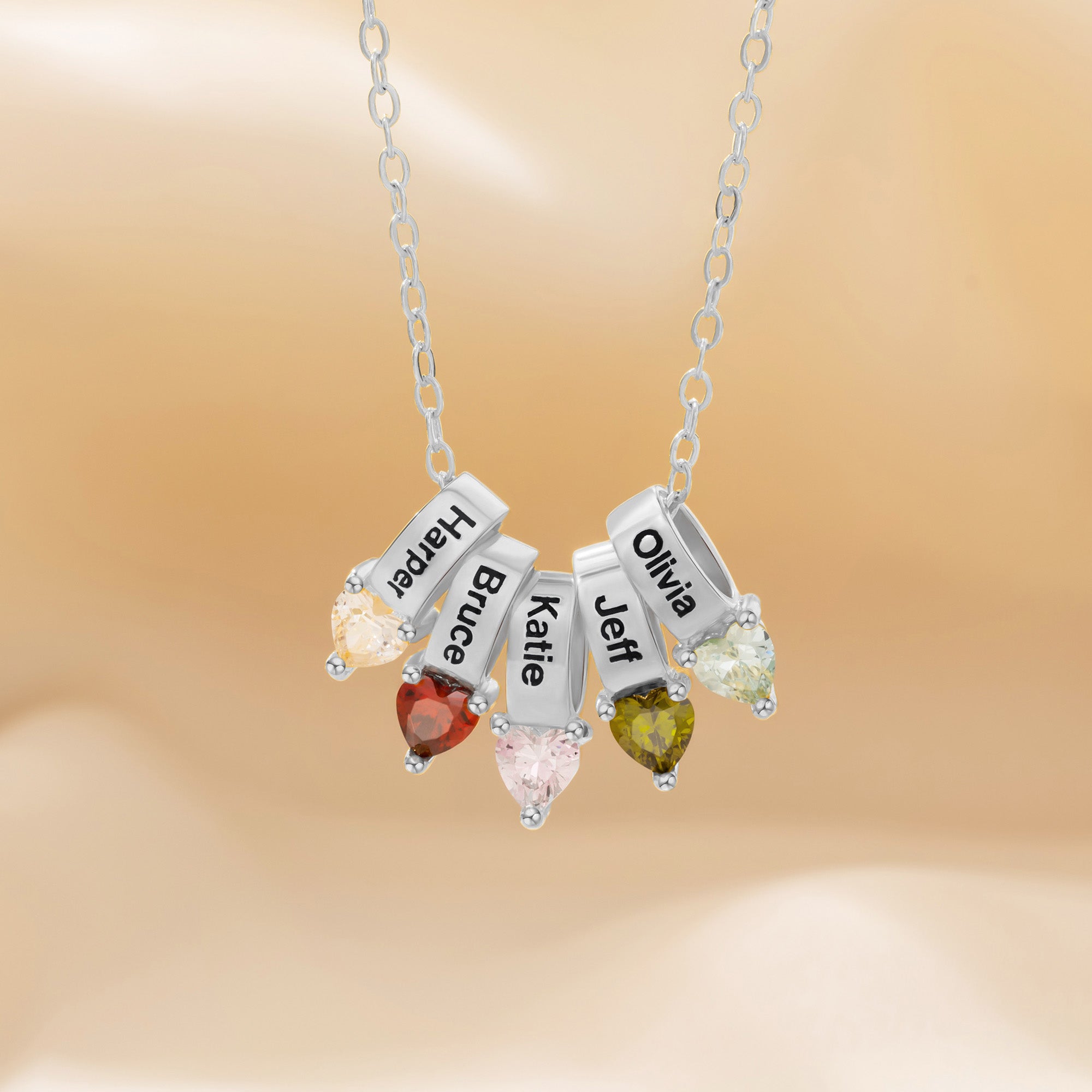Collar personalizado de la familia del corazón de piedra de nacimiento con 1- 5 nombres Dainty Joyería Aniversario Día de la Madre Cumpleaños Regalo para Mamá Abuela