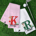Toalla de Golf Absorbente Personalizada con Nombre e Inicial en Clip para Colgar Accesorios Deportivos Regalo de Cumpleaños para Jugador de Golf