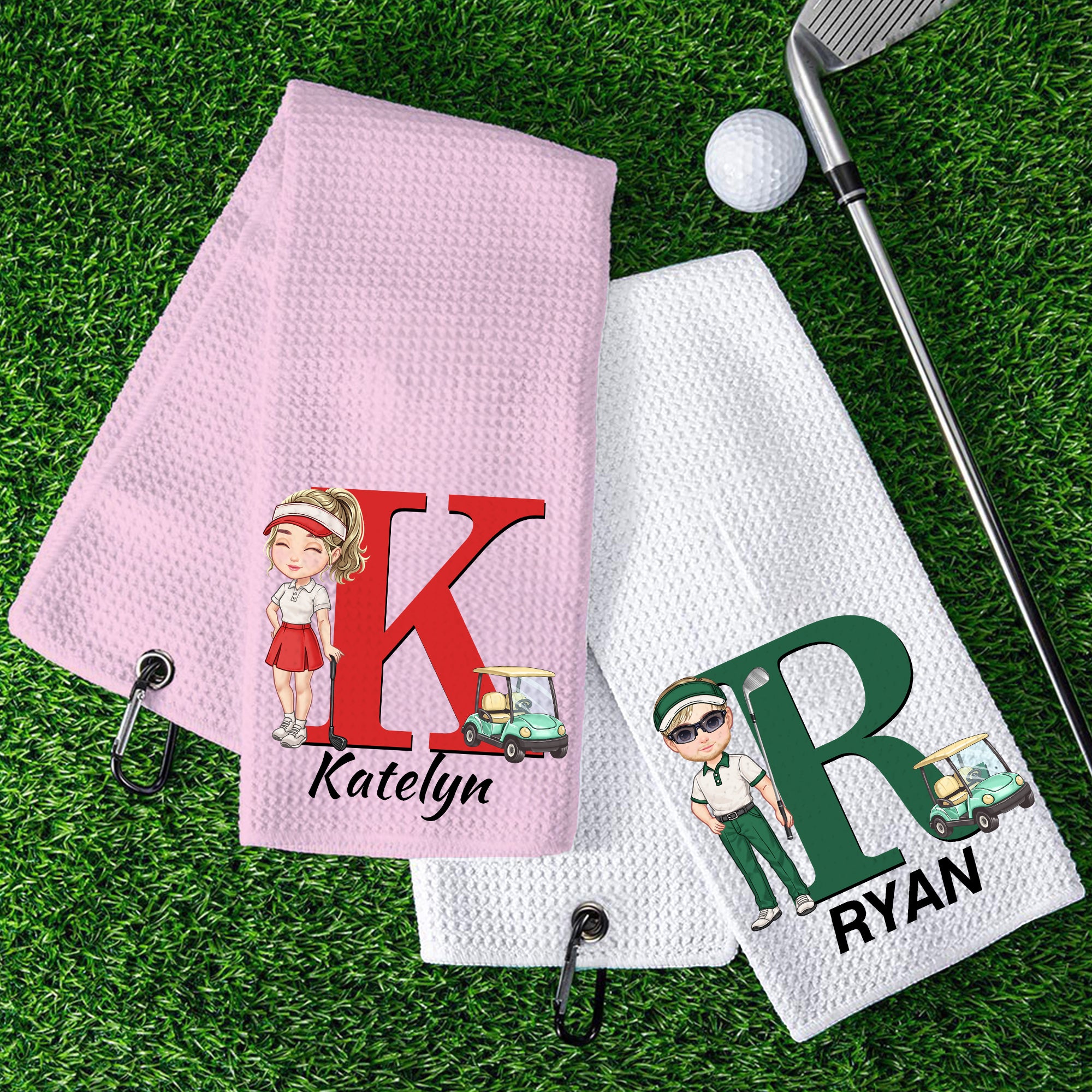 Toalla de Golf Absorbente Personalizada con Nombre e Inicial en Clip para Colgar Accesorios Deportivos Regalo de Cumpleaños para Jugador de Golf