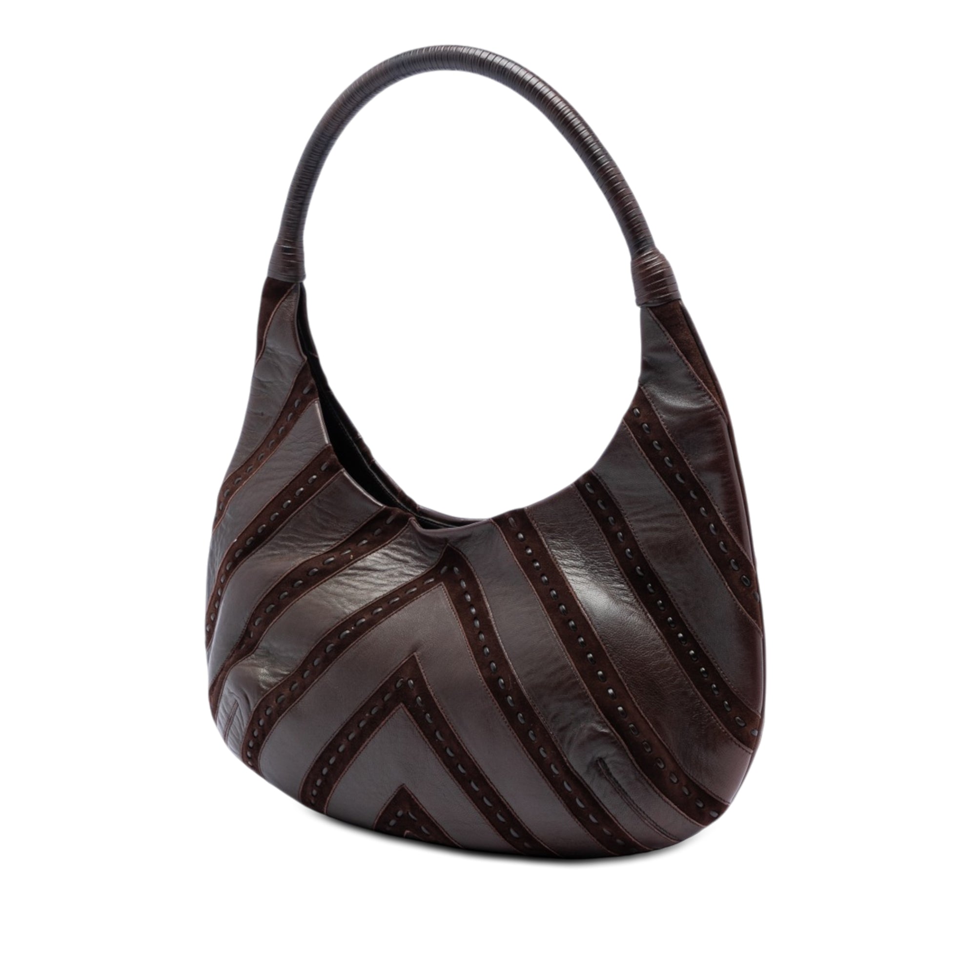 Chevron Calfskin and Studded Suede Hobo