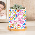 Maceta de cerámica con flores personalizadas y base de bambú con nombre Regalo de cumpleaños para el Día de la Madre para madres e hijos