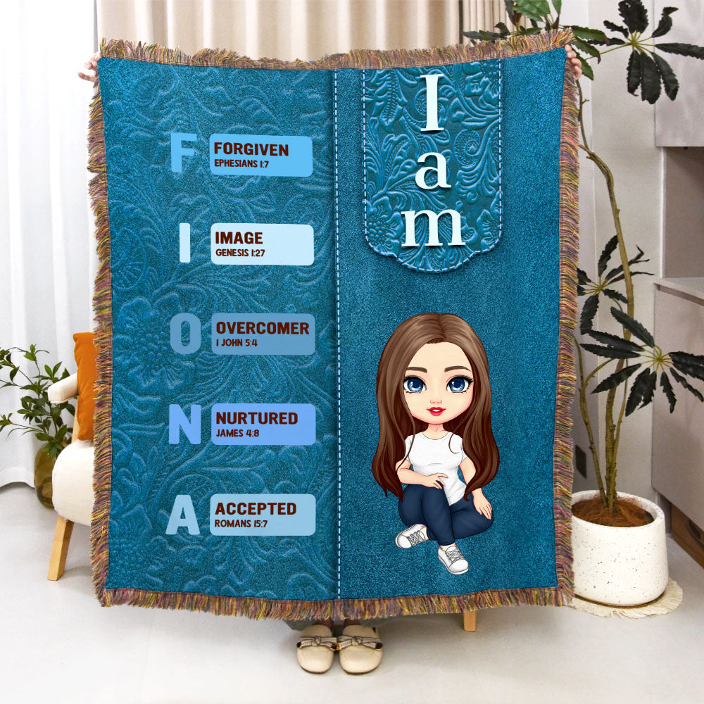 Personalizada Retro Biblia Versículo Caricatura Personaje Suave manta con borlas y nombre Cumpleaños Religioso Bautizo Regalo para los cristianos Familia