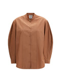 Forte_forte High-Neck Puff-Sleeve Shirt — Beige