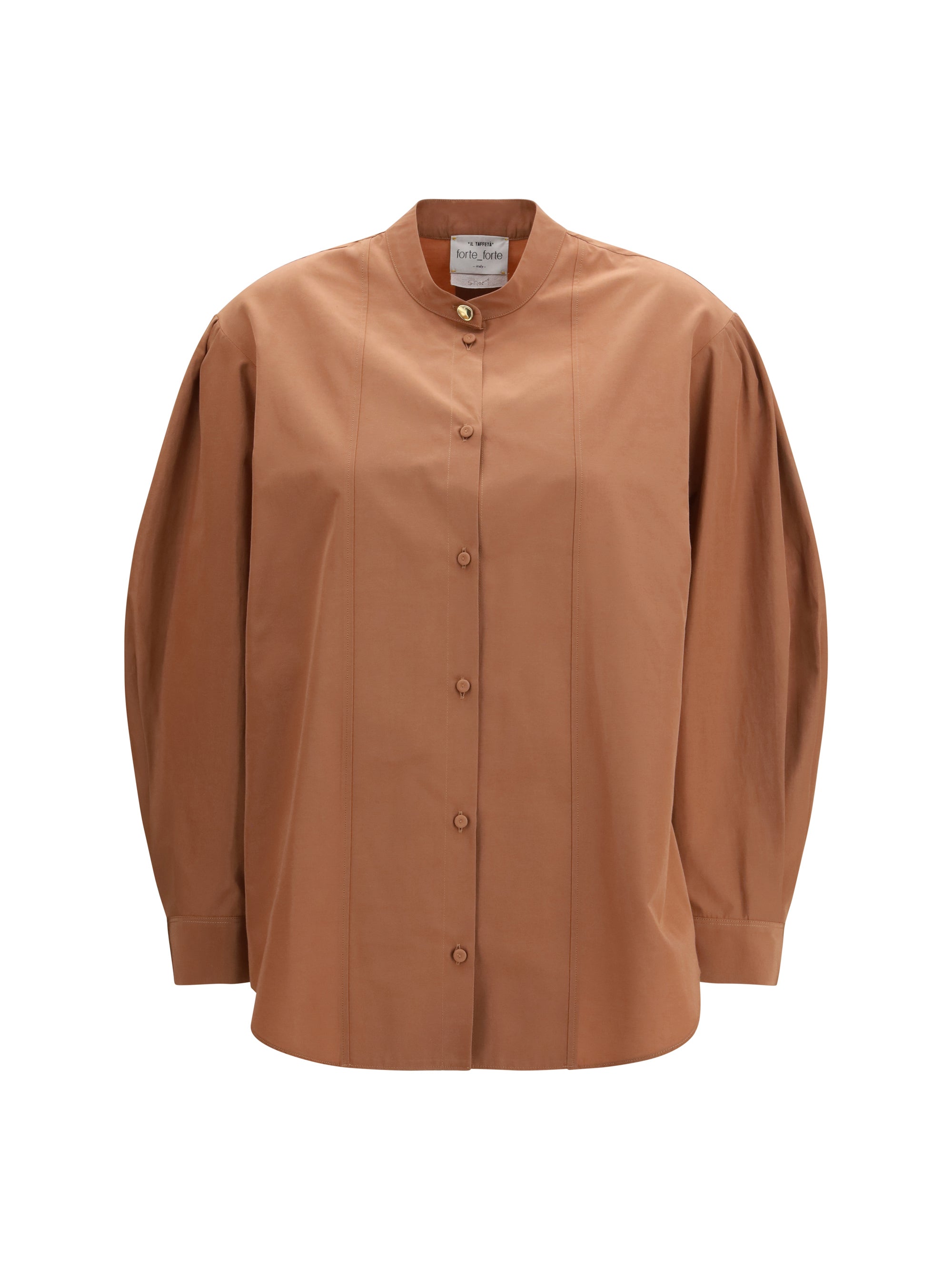 Forte_forte High-Neck Puff-Sleeve Shirt — Beige