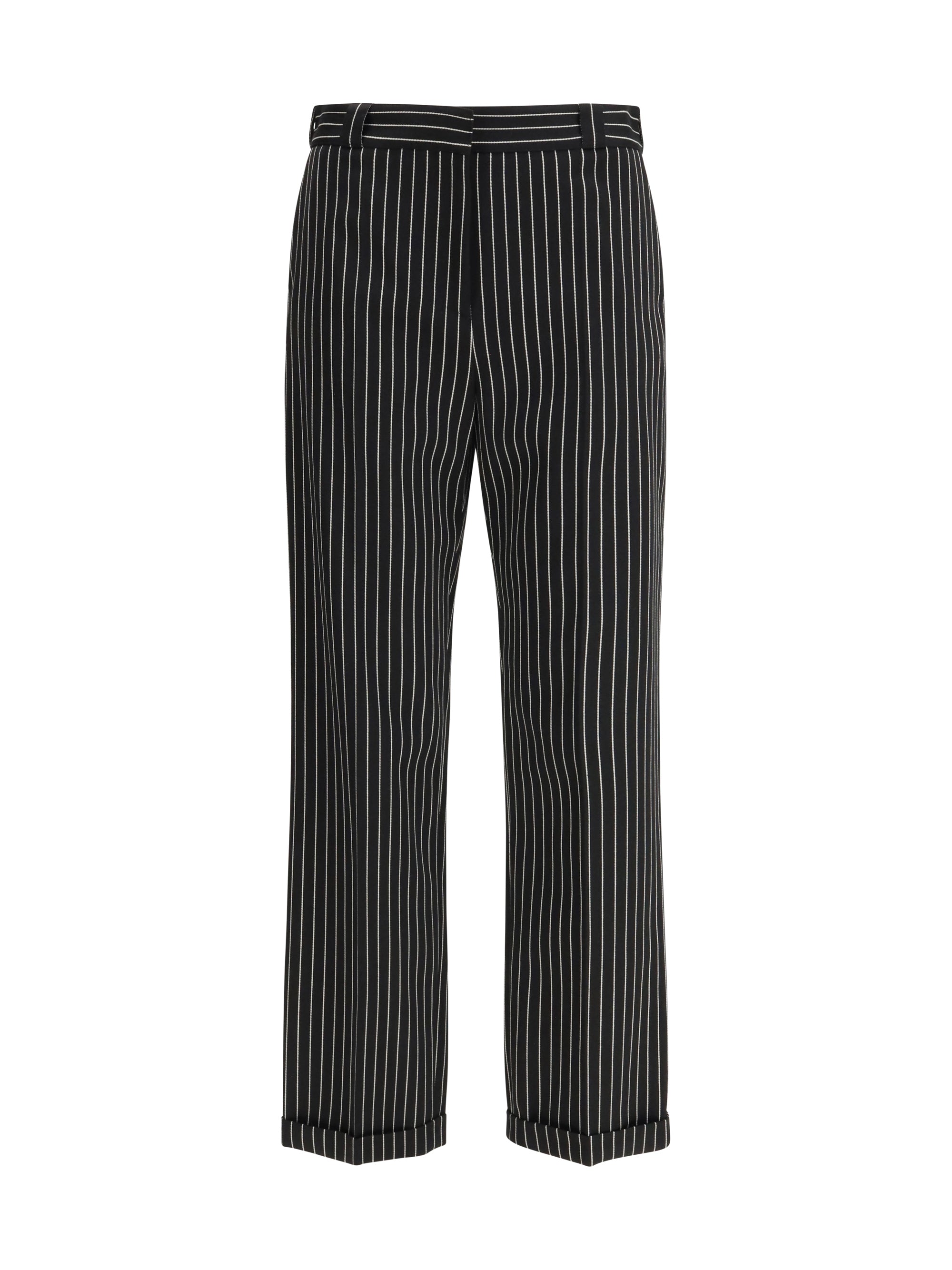 Tom Ford Striped Wool-Cotton Trousers — Black