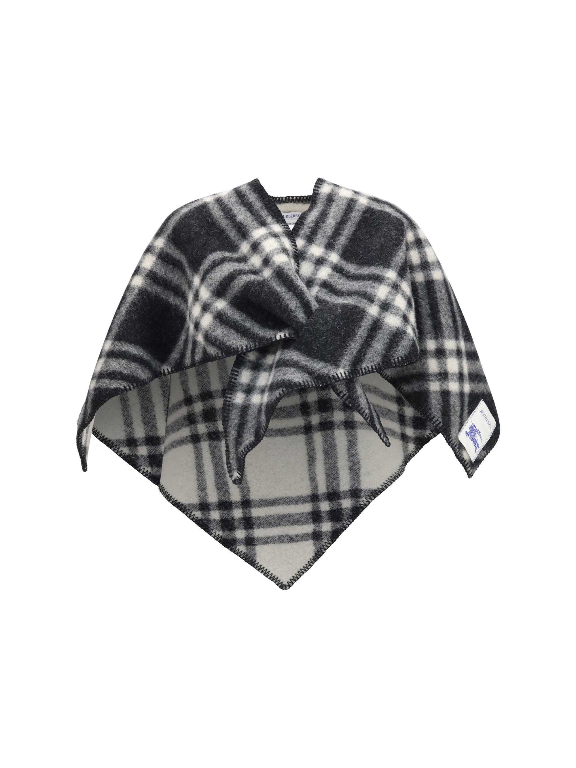 Burberry Wool Check Poncho — Black