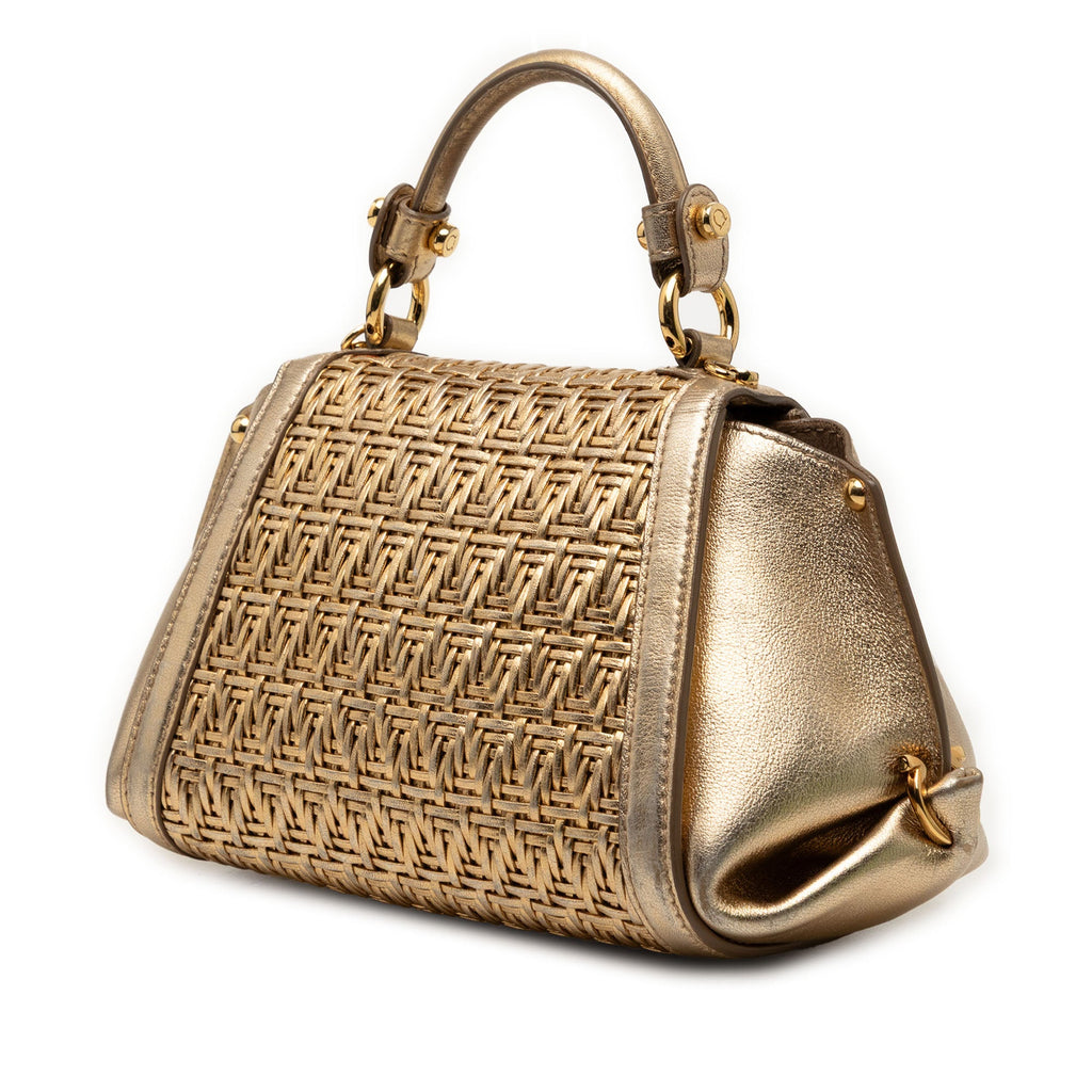 Mini Metallic Woven Leather Gancini Sofia Satchel
