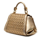 Mini Metallic Woven Leather Gancini Sofia Satchel