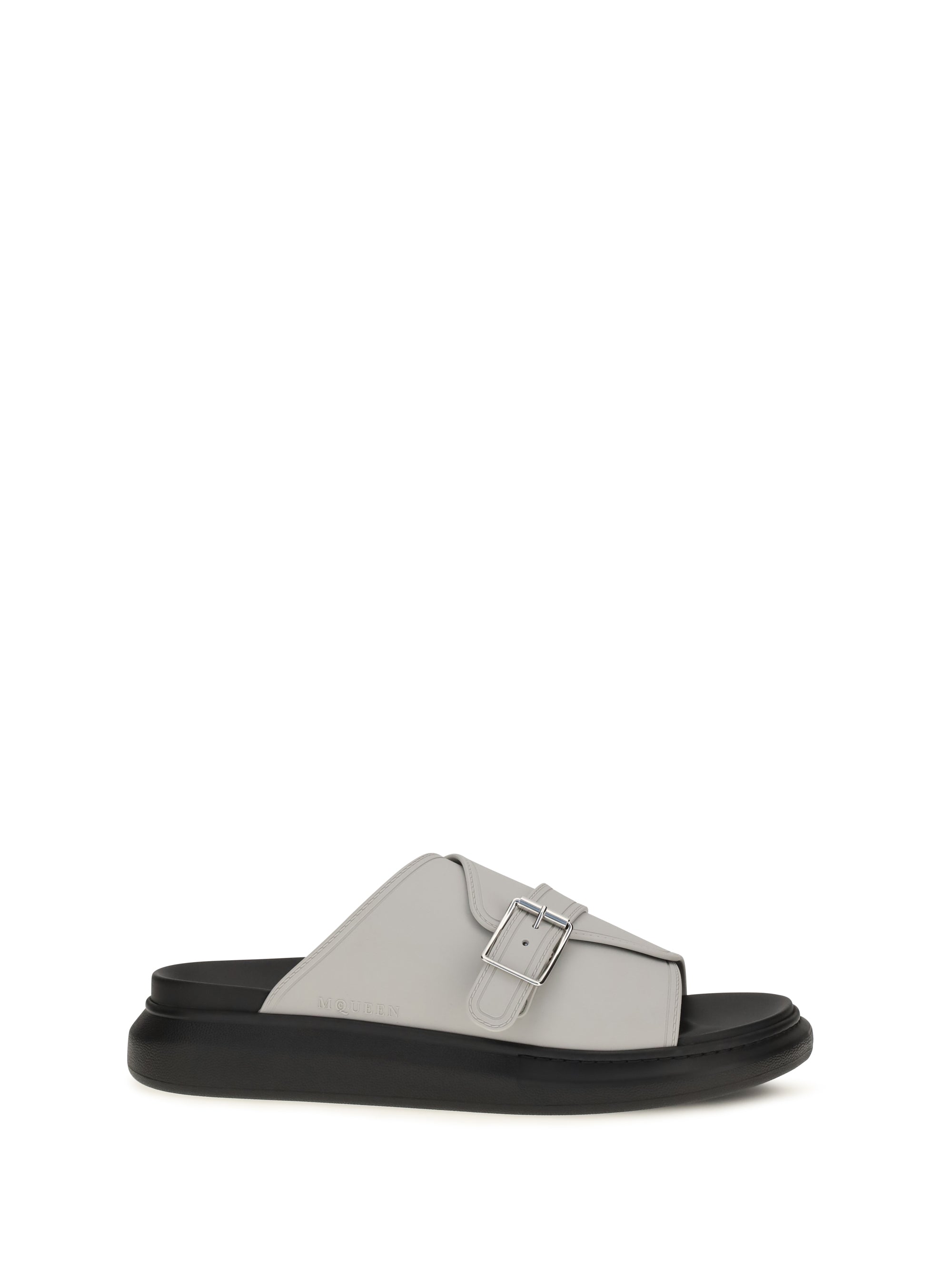 Alexander McQueen Buckle Platform Slide Sandals — Gray