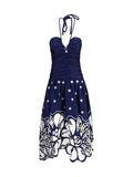 Farm Rio Organic Cotton Ruched Halter Dress — Navy