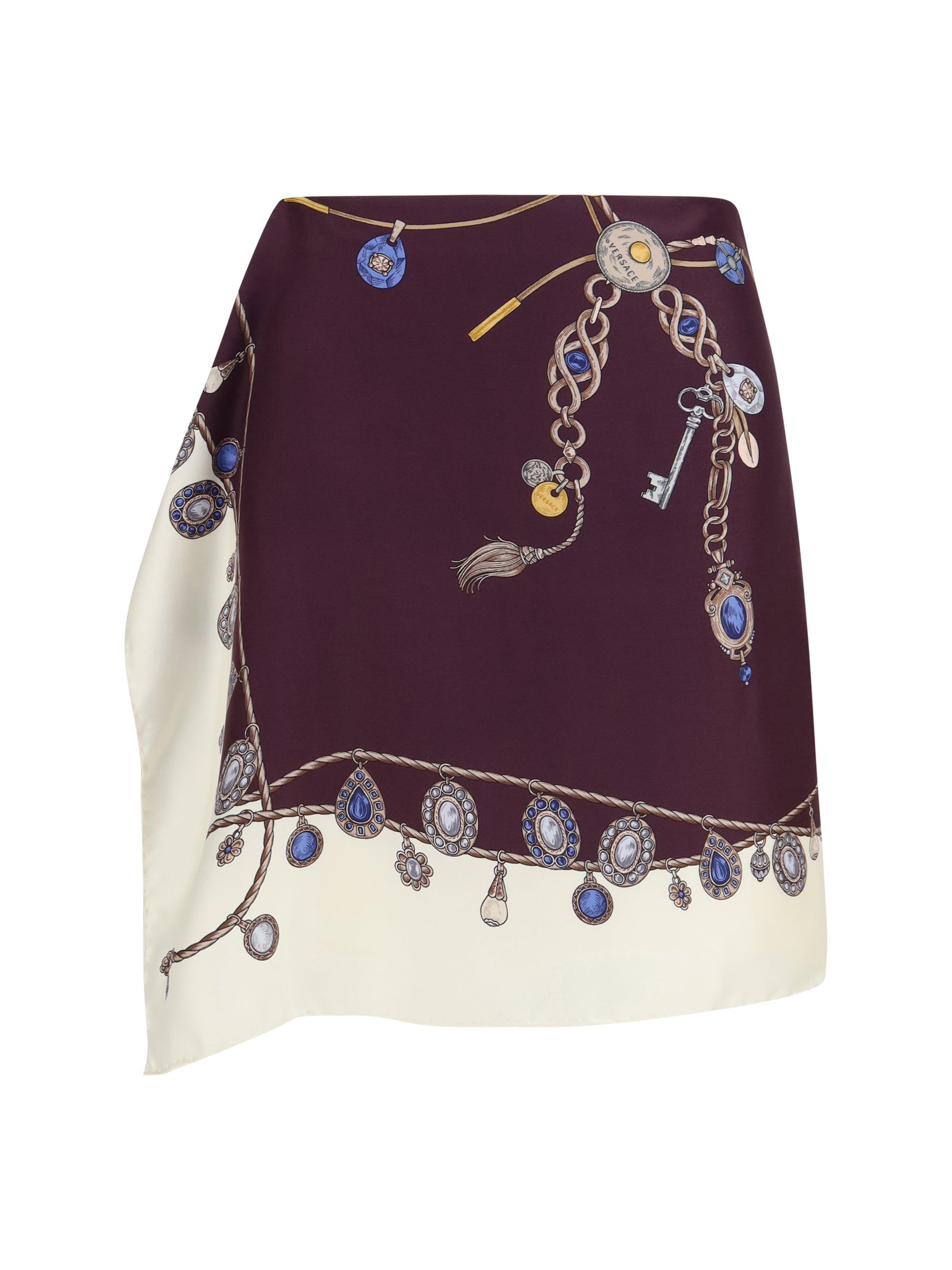 Versace Stolen Jewels Printed Silk Twill Mini Skirt — Burgundy