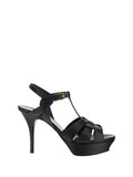 Saint Laurent Leather Cage-Strap Platform Heel Sandal — Black