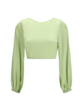 Kristina Ti V-Neck Silk Blouse — Green