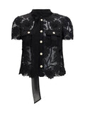 Self-Portrait Lace Tie-Neck Blouse — Black