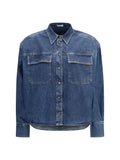Brunello Cucinelli Chain-Embellished Cotton Denim Denim Shirt — Blue