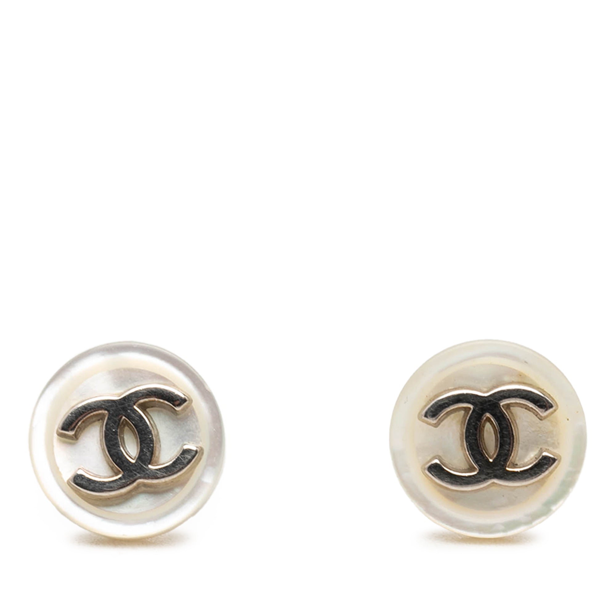 CC Brass Faux Pearl Round Push Back Earrings