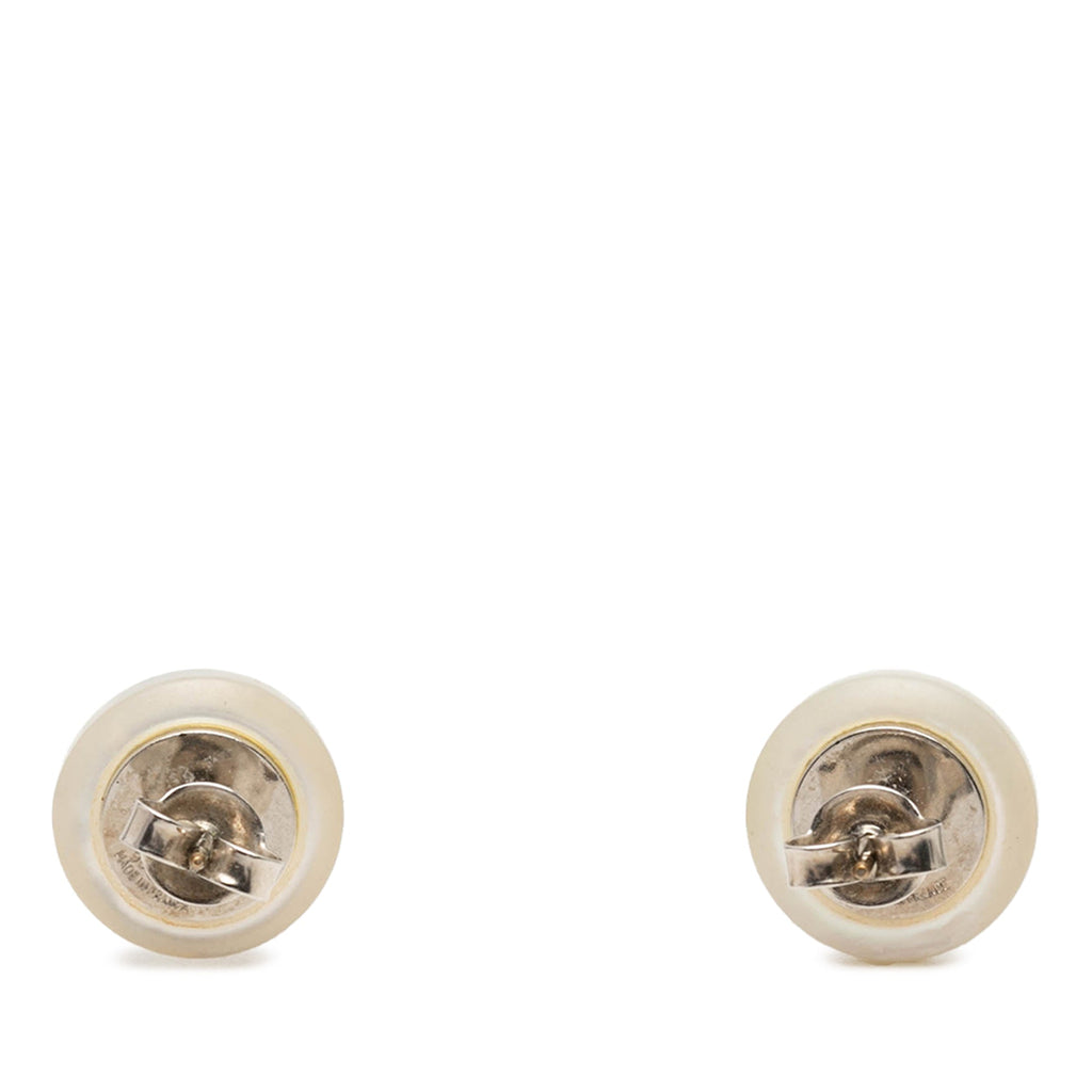 CC Brass Faux Pearl Round Push Back Earrings