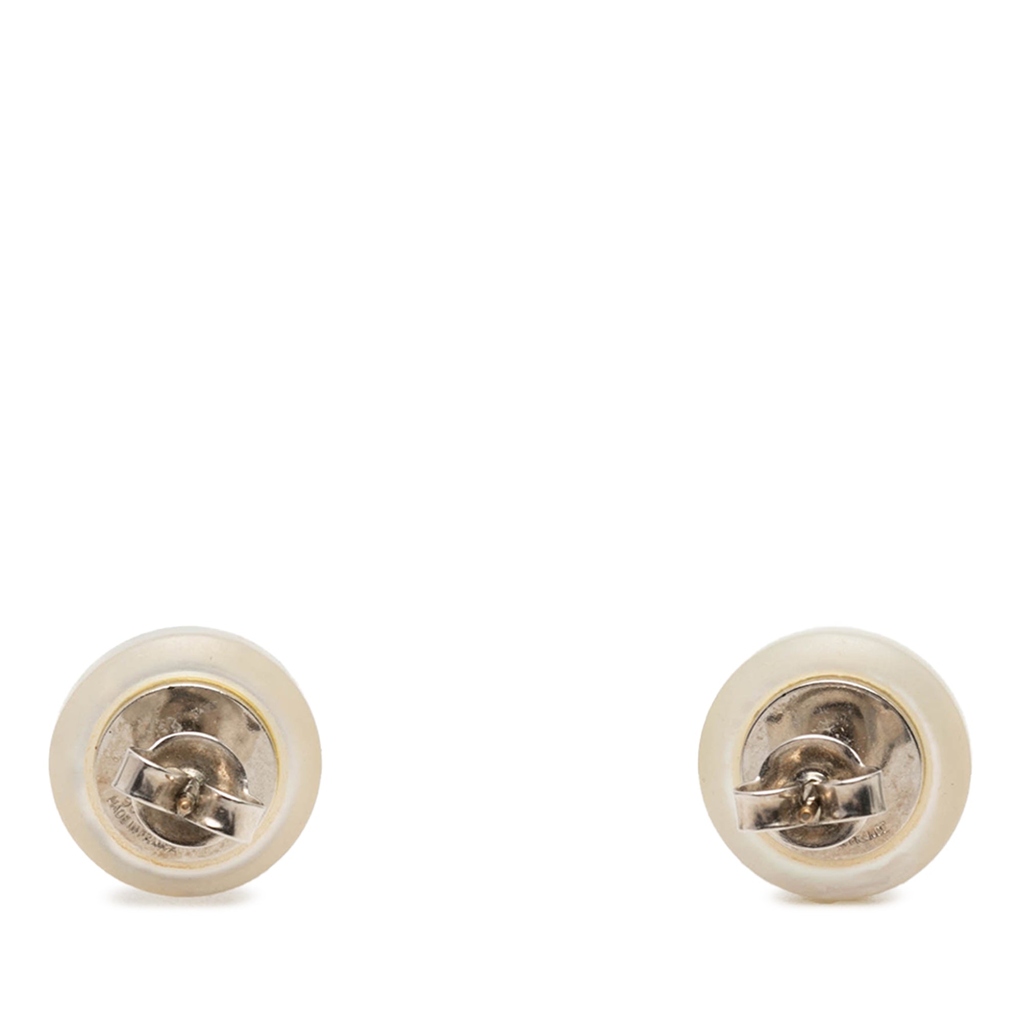 CC Brass Faux Pearl Round Push Back Earrings