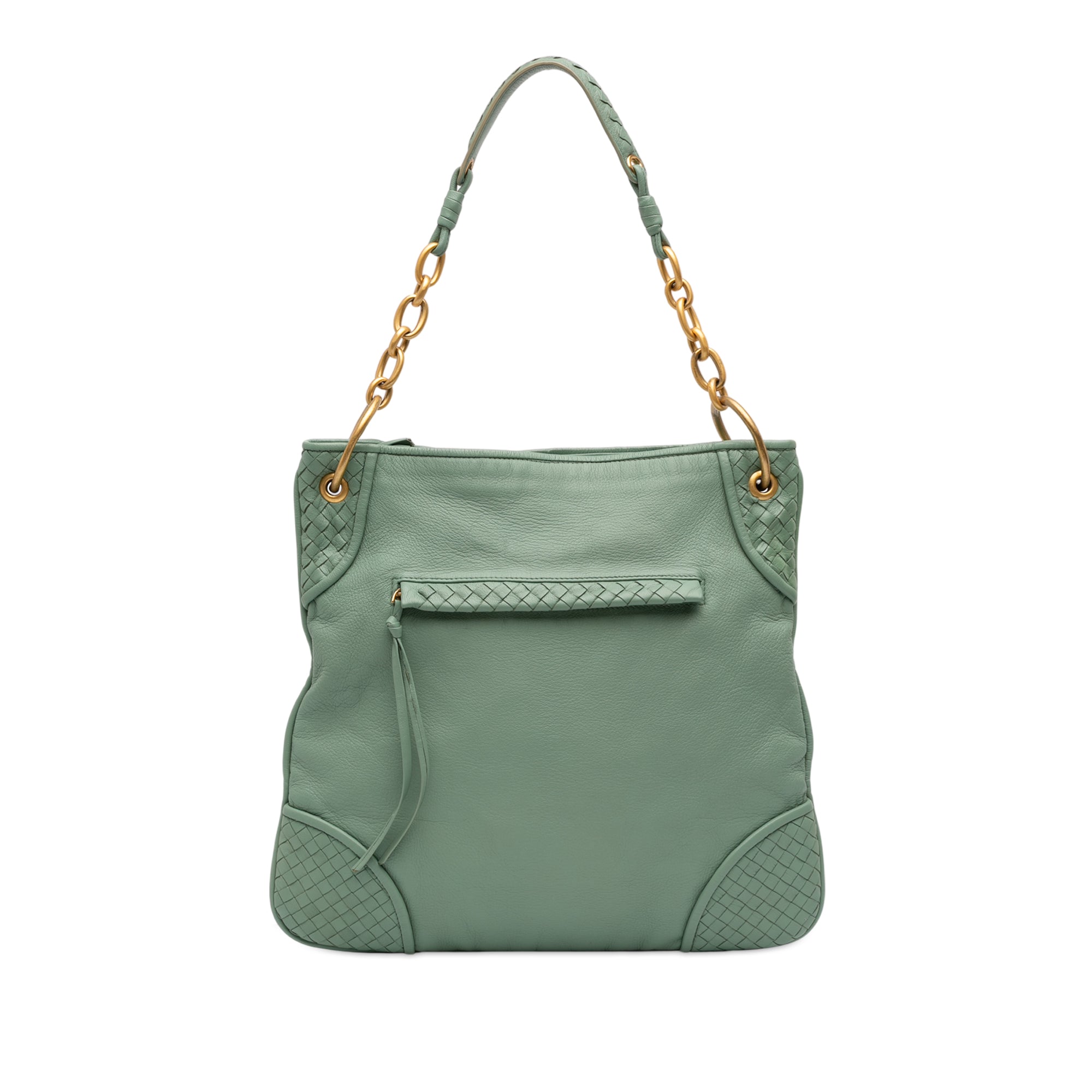 Intrecciato Trimmed Leather Shoulder Bag