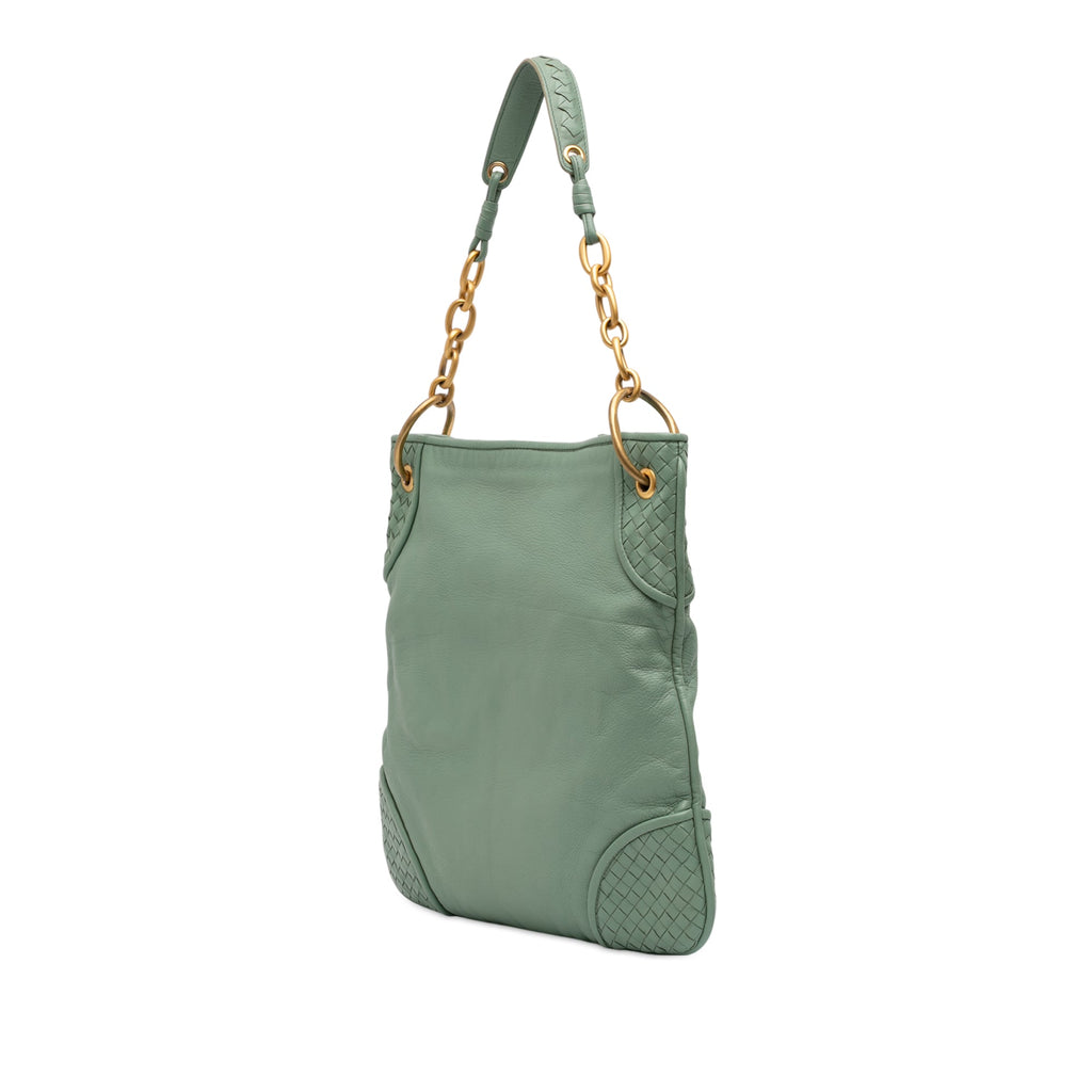Intrecciato Trimmed Leather Shoulder Bag