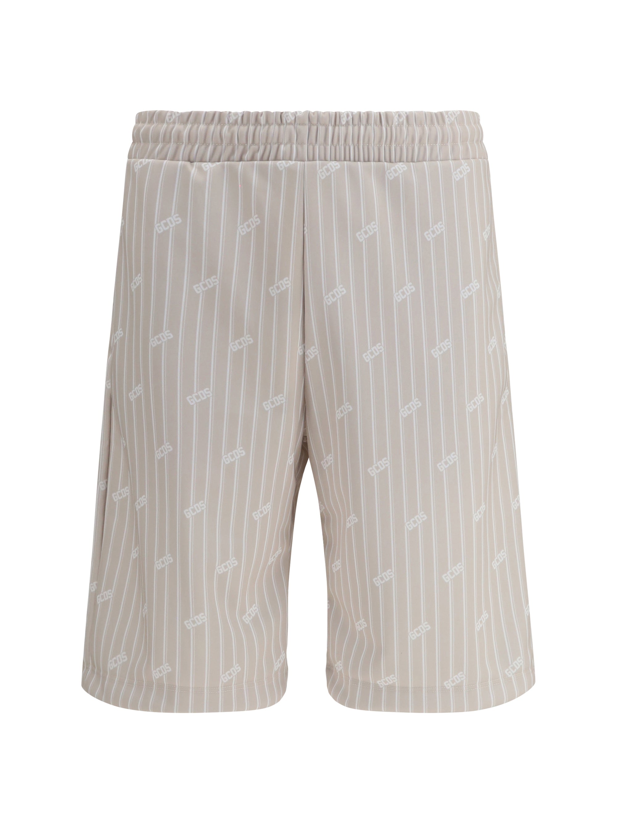 GCDS Logo Pinstripe Bermuda Shorts — Beige
