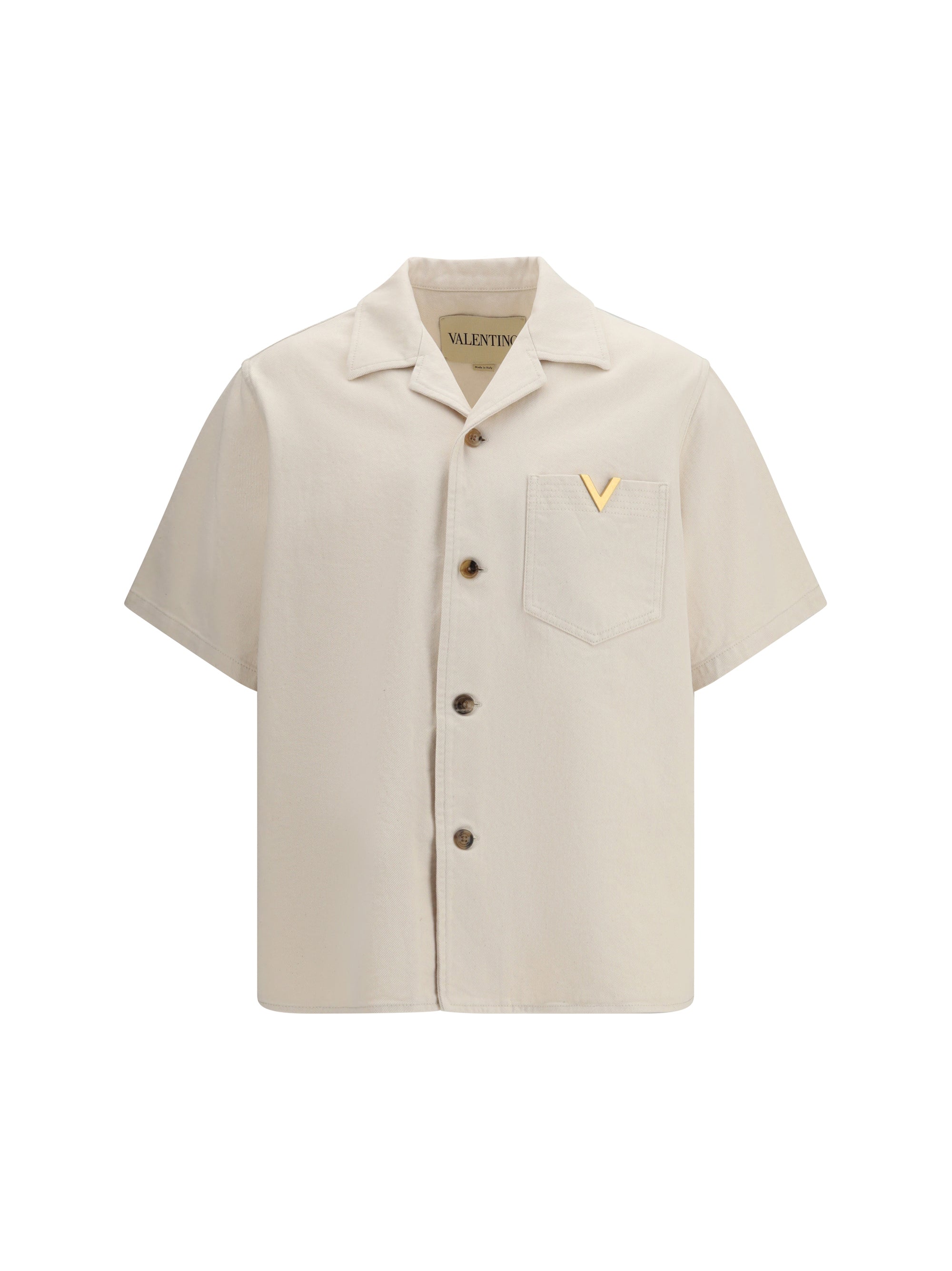 Valentino Signature V-Logo Bowling Shirt — Beige