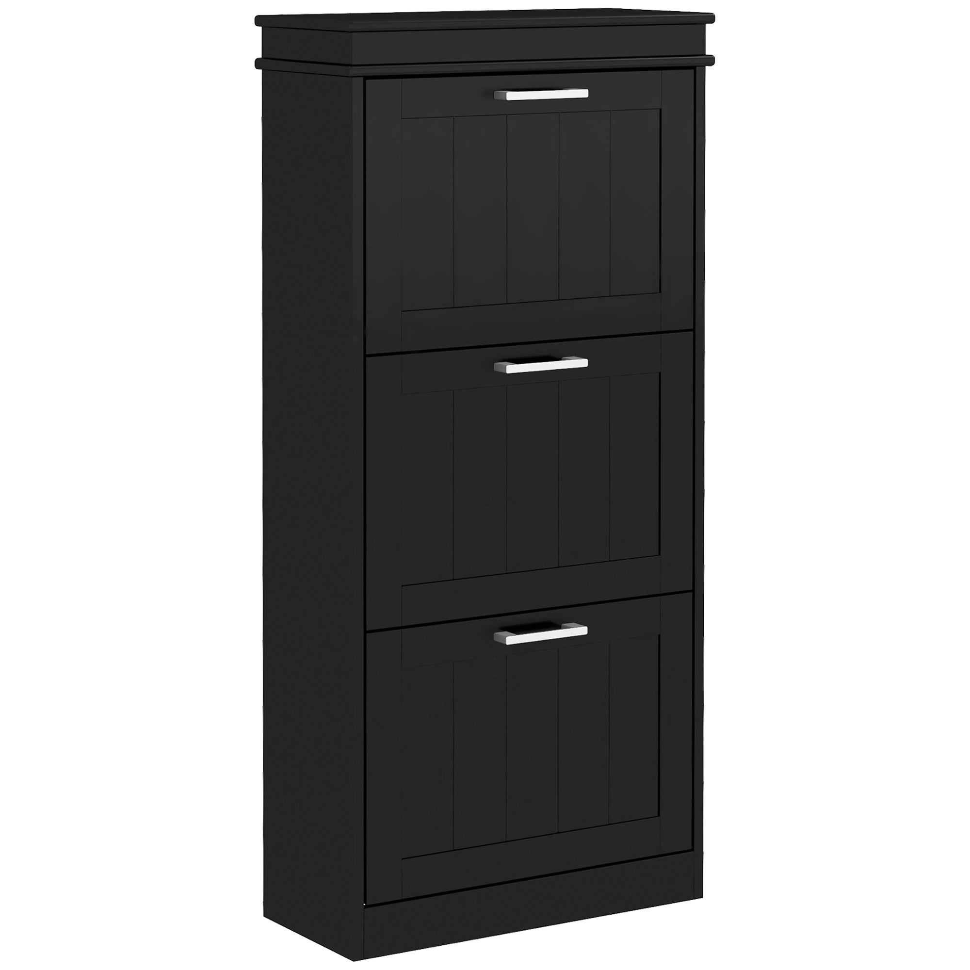 Slim Shoe Storage Cabinet with 3 Flip Drawers & Adjustable Shelves for 15 Pairs, Black