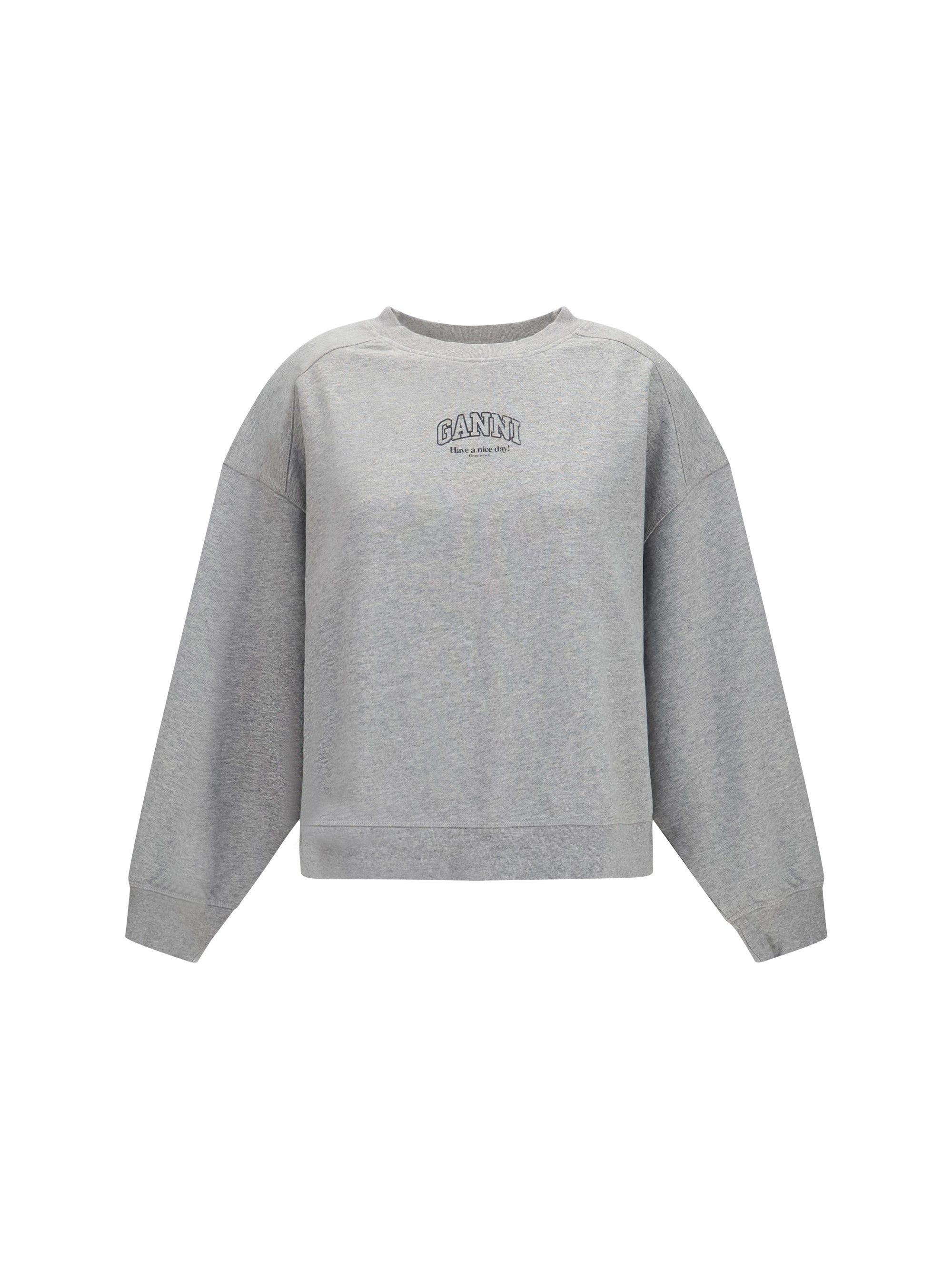 Ganni Logo-Embroidered Organic Cotton Sweatshirt — Gray
