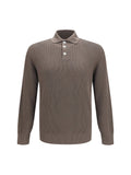 Brunello Cucinelli Ribbed Knit Cotton Polo Shirt — Brown