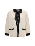 Valentino Polka-Dot Bow Cardigan — Beige