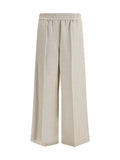 Brunello Cucinelli Elasticated-Waistband Linen Trousers — Beige