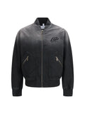 Off-White Washed Denim Bomber Jacket — Black