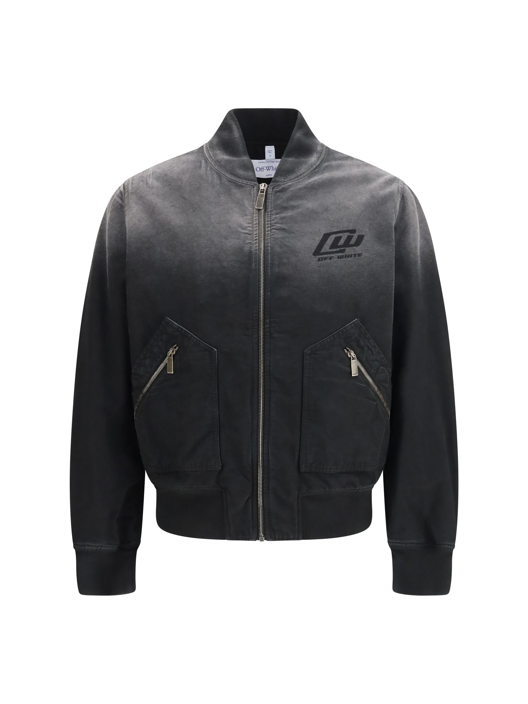 Off-White Washed Denim Bomber Jacket — Black