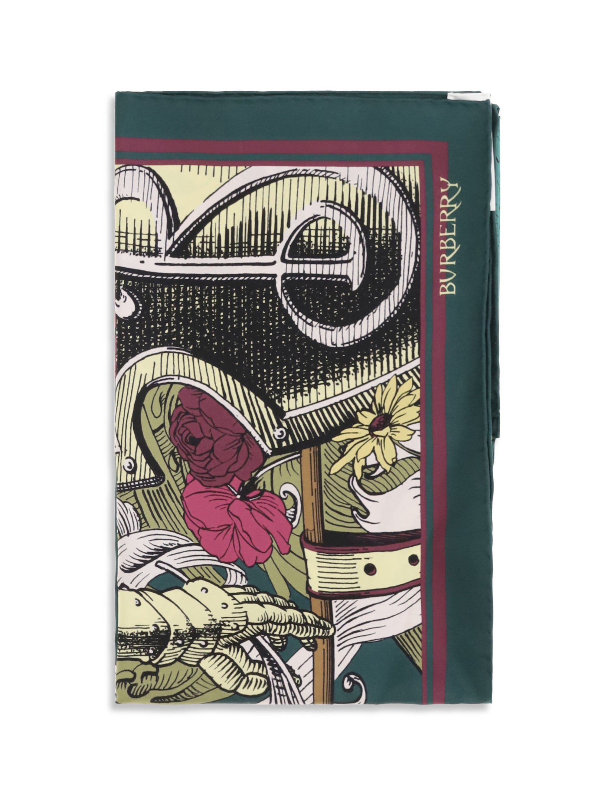 Pañuelo de seda Burberry Etched Knight — Verde
