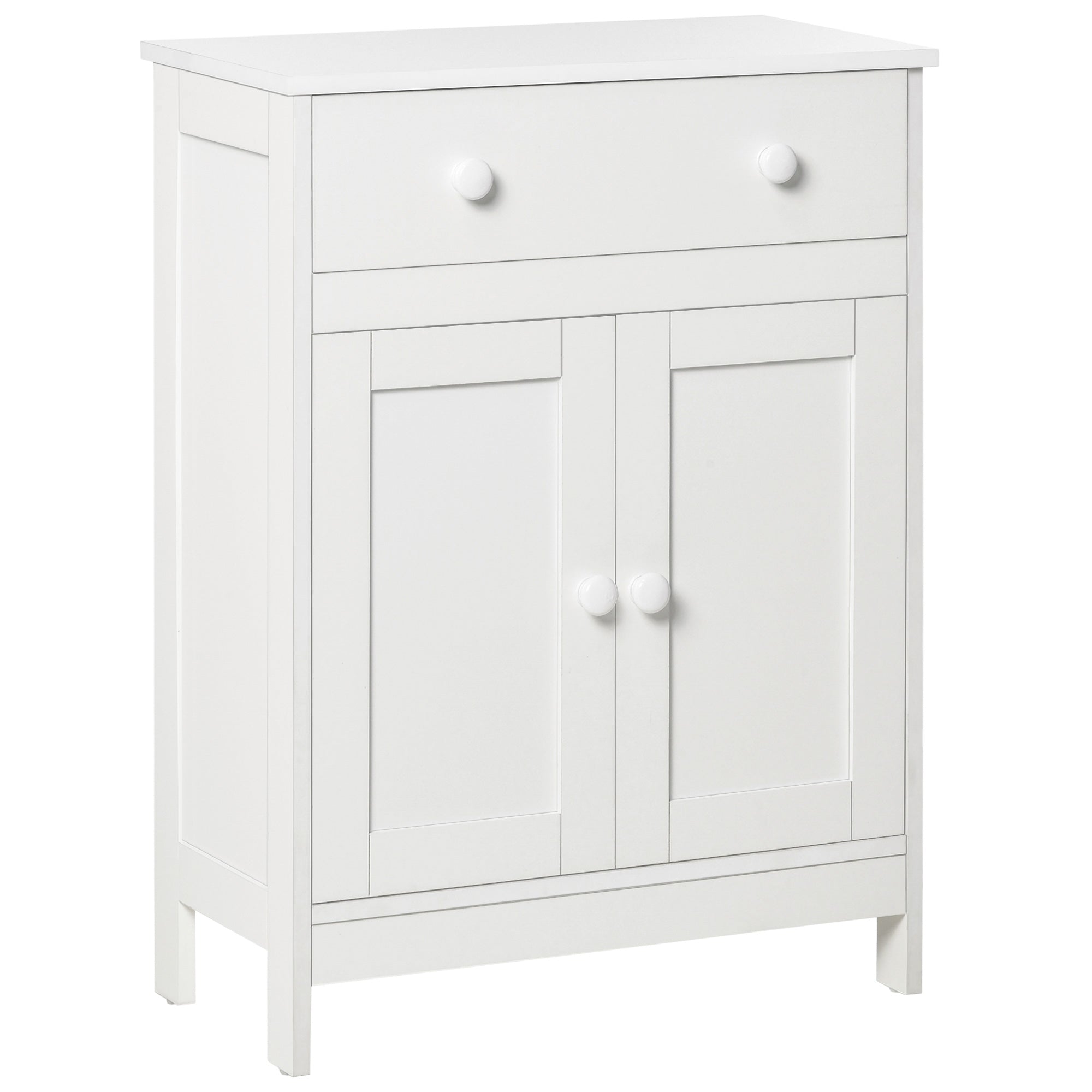 Freestanding Storage Floor Cabinet with Drawer, Shaker Doors & Adjustable Shelf, White