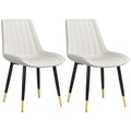Set of 2 Modern PU Leather Dining Chairs with Steel Legs, Cream