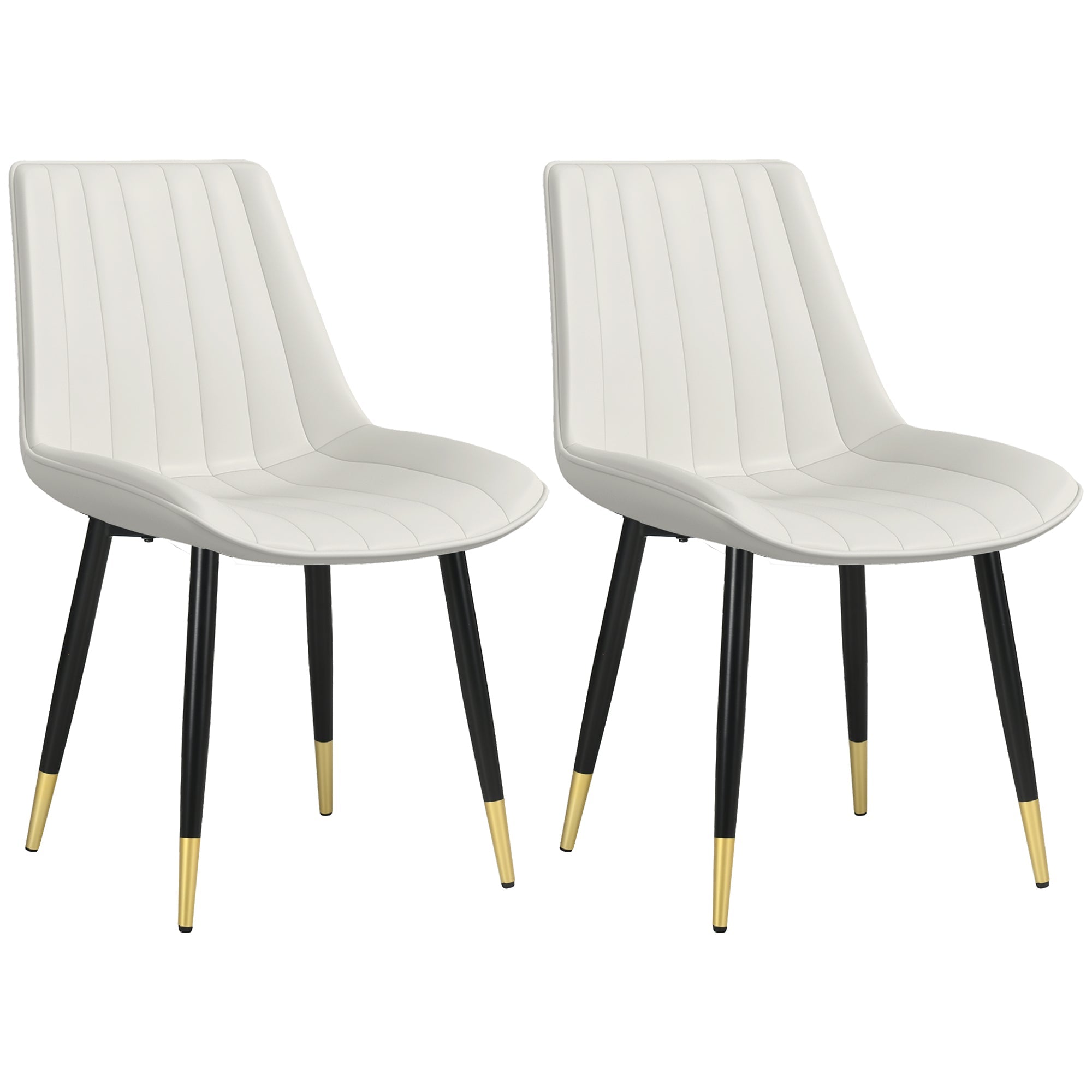 Set of 2 Modern PU Leather Dining Chairs with Steel Legs, Cream