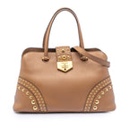 Studded Saffiano Cuir Promenade Satchel