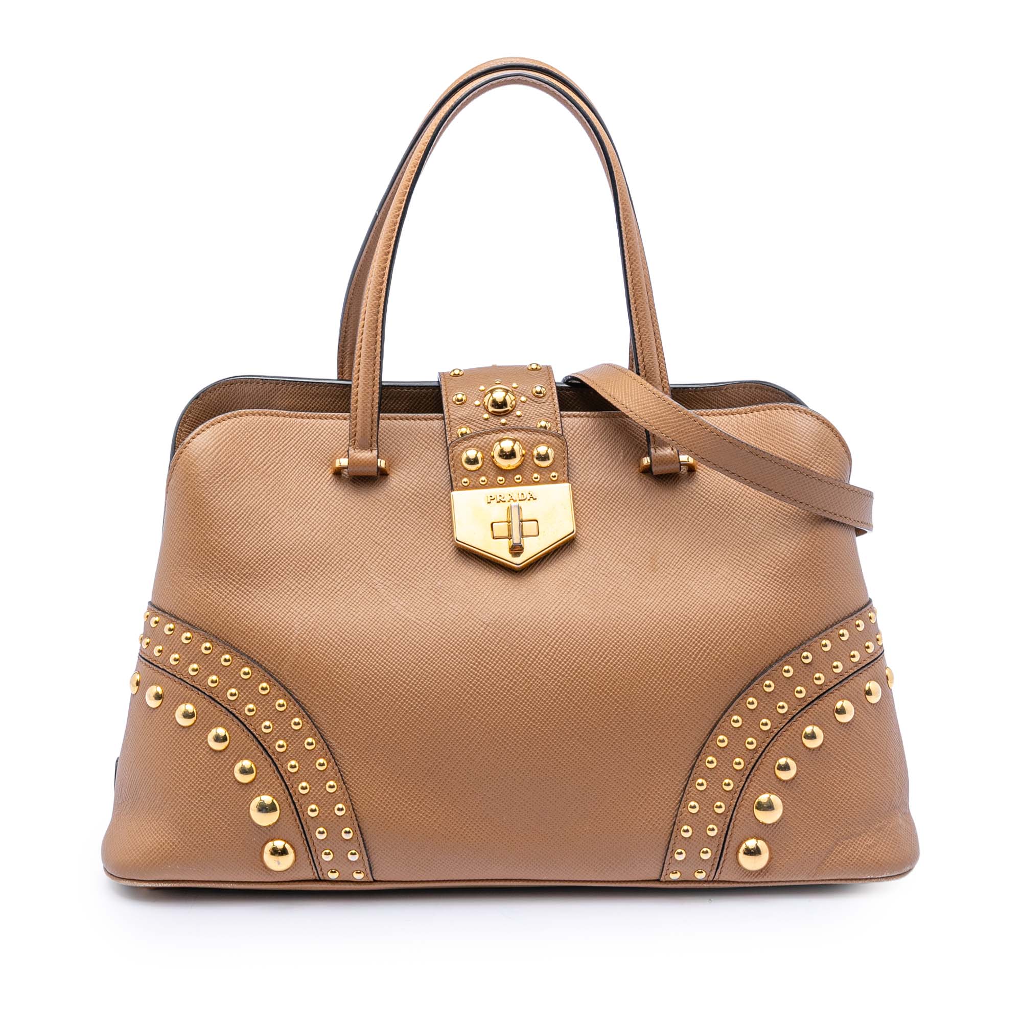 Studded Saffiano Cuir Promenade Satchel