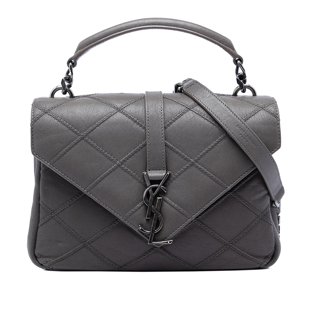 Medium Quilted Diamond Calfskin Monogram College Satchel