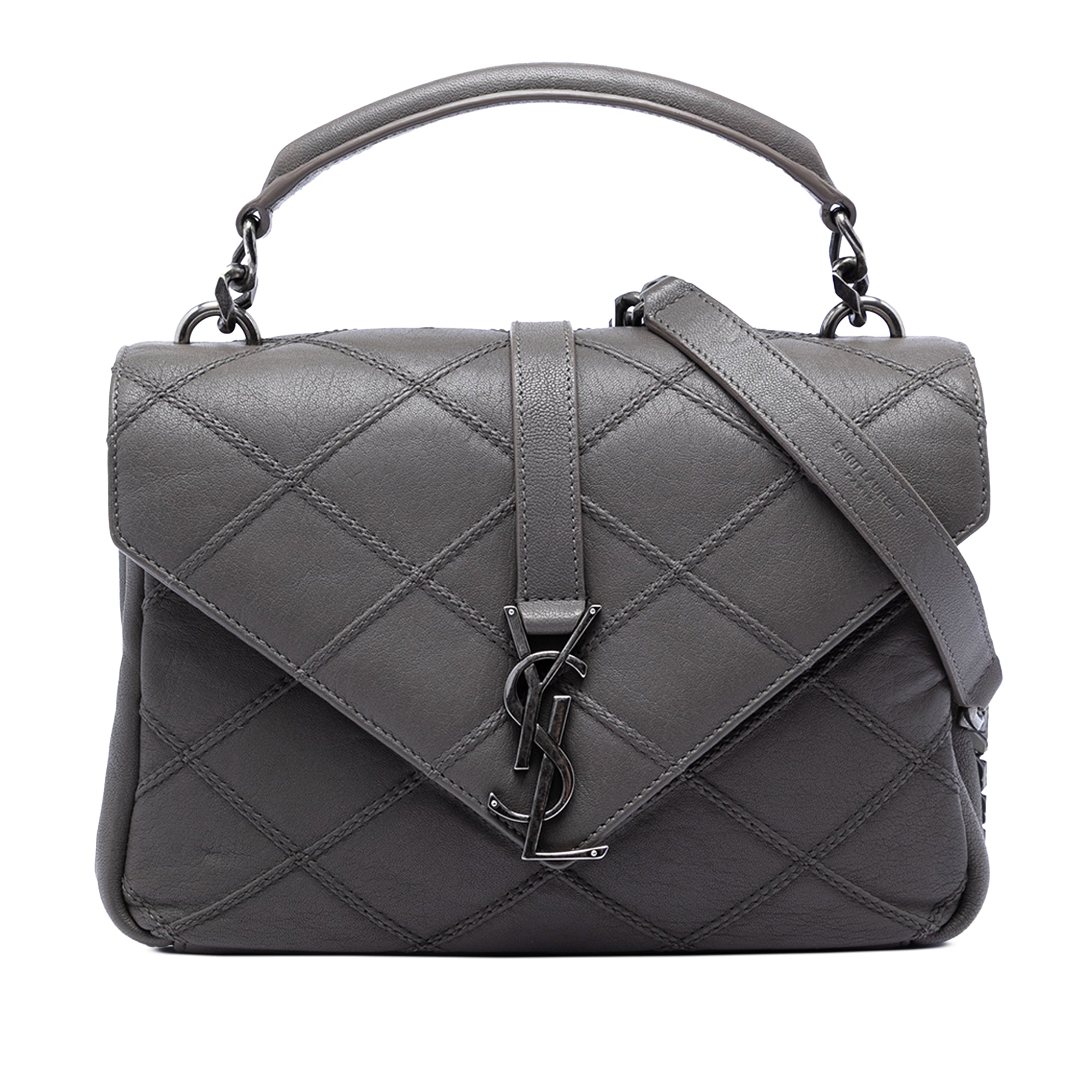 Medium Quilted Diamond Calfskin Monogram College Satchel