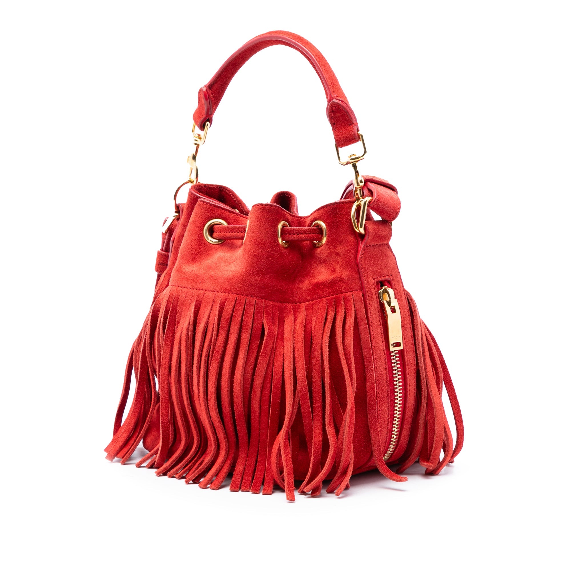 Small Suede Emmanuelle Fringe Bucket Bag