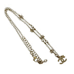 Gold Plated Faux Pearl CC Pendant Flower Station Necklace