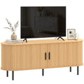 TV Stand for TVs up to 60" with Sliding Doors, 6 Compartments, Natural Wood