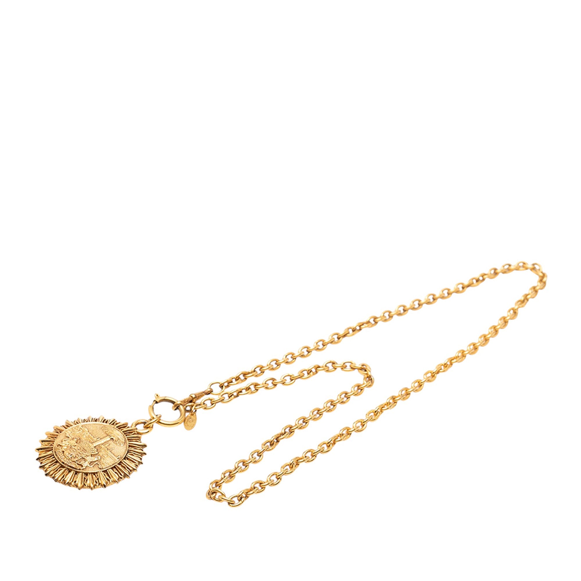 Gold Plated Medallion Coat of Arms Sunburst Pendant Necklace