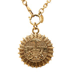 Gold Plated Medallion Coat of Arms Sunburst Pendant Necklace