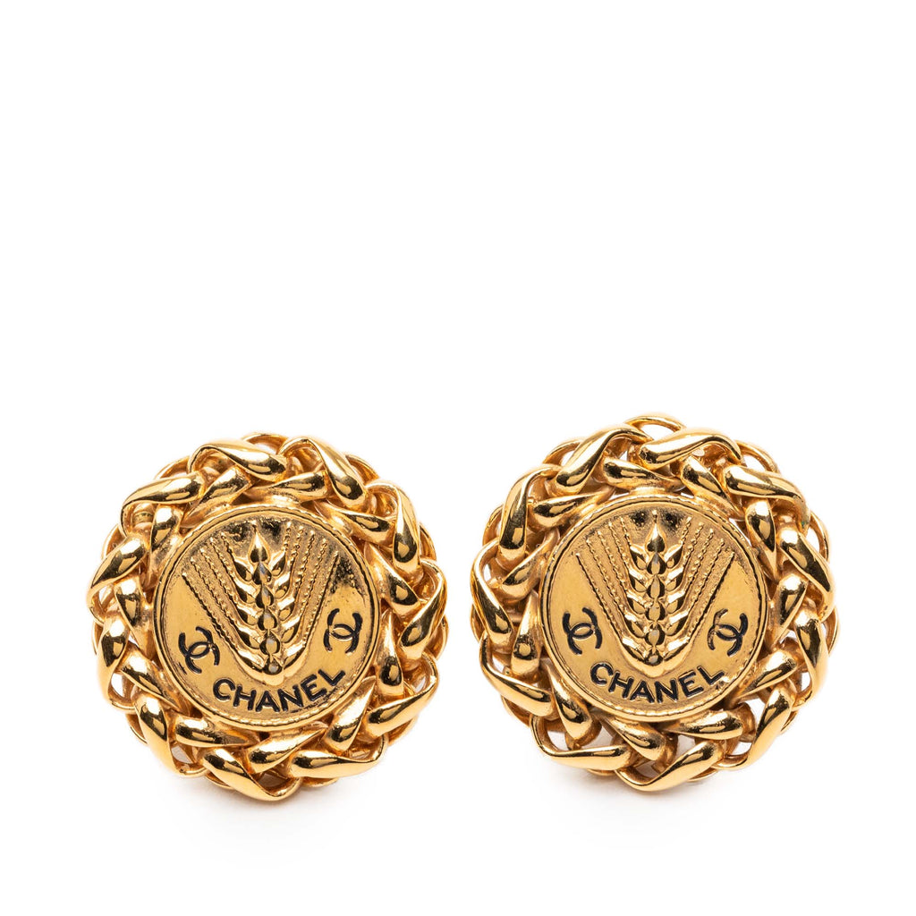 CC Gold Plated Wheat Medallion Clip On Earrings